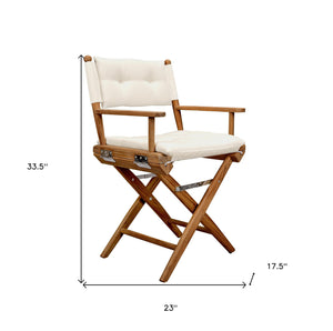 Homeroots 23" Natural Solid Wood Outdoor Folding Director Chair With Cream Cushion - Stylish Comfort For All Occasions  Solid Wood 476333