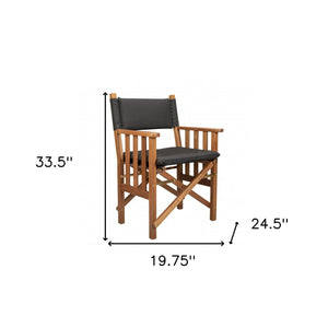 Homeroots 20" Black And Natural Wood Solid Wood Indoor Outdoor Director Chair With Black Cushion  Teak 476335