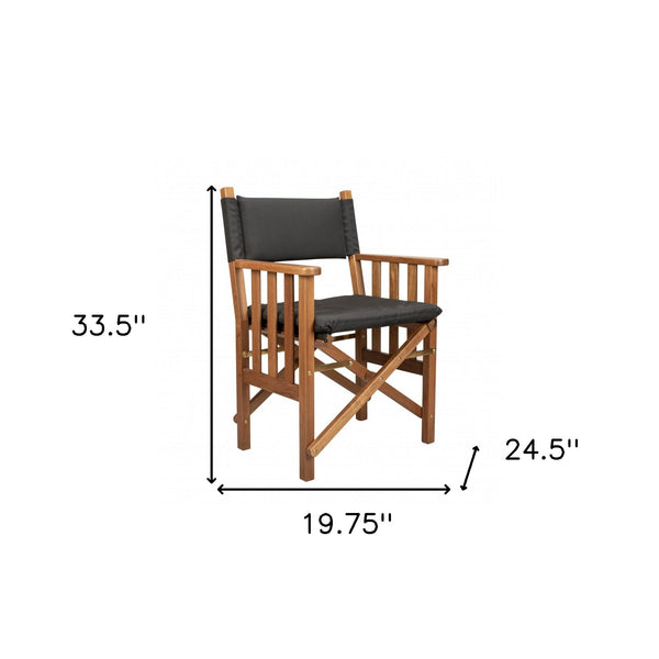 Homeroots 20" Black And Natural Wood Solid Wood Indoor Outdoor Director Chair With Black Cushion  Teak 476335