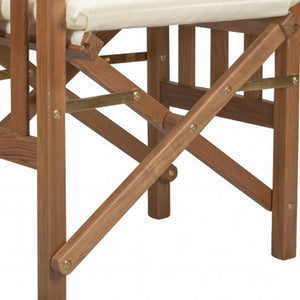 Homeroots 20" Ivory And Natural Wood Solid Wood Indoor Outdoor Director Chair With Ivory Cushion  Teak 476337