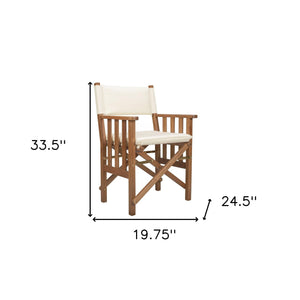 Homeroots 20" Ivory And Natural Wood Solid Wood Indoor Outdoor Director Chair With Ivory Cushion  Teak 476337