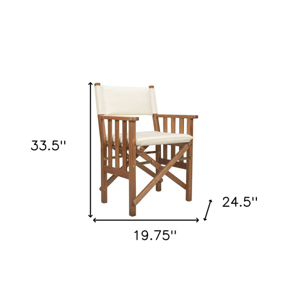 Homeroots 20" Ivory And Natural Wood Solid Wood Indoor Outdoor Director Chair With Ivory Cushion  Teak 476337