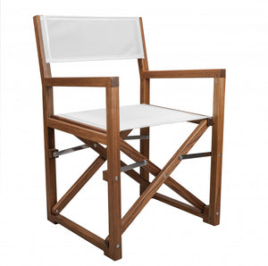 Homeroots 23" White And Natural Wood Solid Wood Indoor Outdoor Director Chair  Teak 476338