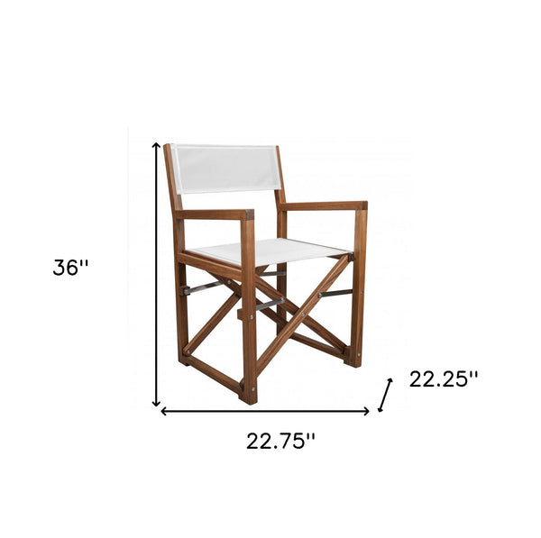Homeroots 23" White And Natural Wood Solid Wood Indoor Outdoor Director Chair  Teak 476338