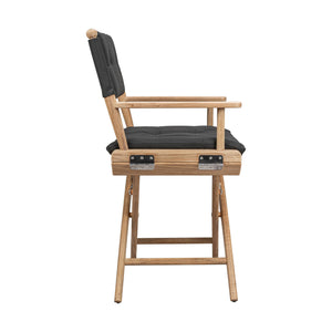 Homeroots 23" Black And Brown Solid Wood Indoor Outdoor Director Chair With Black Cushion  Teak 476340