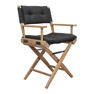 Homeroots 23" Black And Brown Solid Wood Indoor Outdoor Director Chair With Black Cushion  Teak 476340