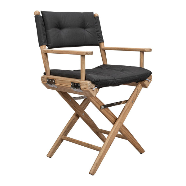 Homeroots 23" Black And Brown Solid Wood Indoor Outdoor Director Chair With Black Cushion  Teak 476340