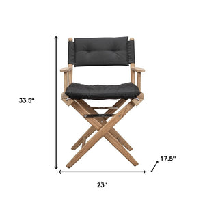 Homeroots 23" Black And Brown Solid Wood Indoor Outdoor Director Chair With Black Cushion  Teak 476340