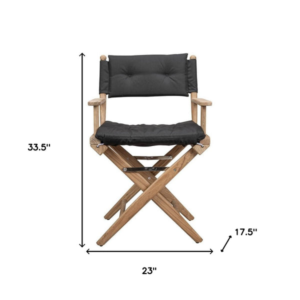 Homeroots 23" Black And Brown Solid Wood Indoor Outdoor Director Chair With Black Cushion  Teak 476340