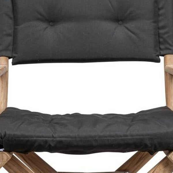 Homeroots 23" Black And Brown Solid Wood Indoor Outdoor Director Chair With Black Cushion  Teak 476340