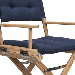 Homeroots Navy Blue And Brown Solid Wood Director Chair With Navy Blue Cushion  Teak 476341