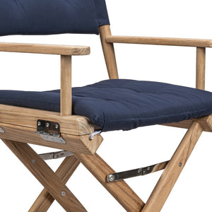 Homeroots 23" Natural Solid Wood Folding Director Chair With Navy Blue Cushion - Stylish Comfort For Outdoors  Solid Wood 476342