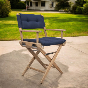 Homeroots 23" Natural Solid Wood Folding Director Chair With Navy Blue Cushion - Stylish Comfort For Outdoors  Solid Wood 476342