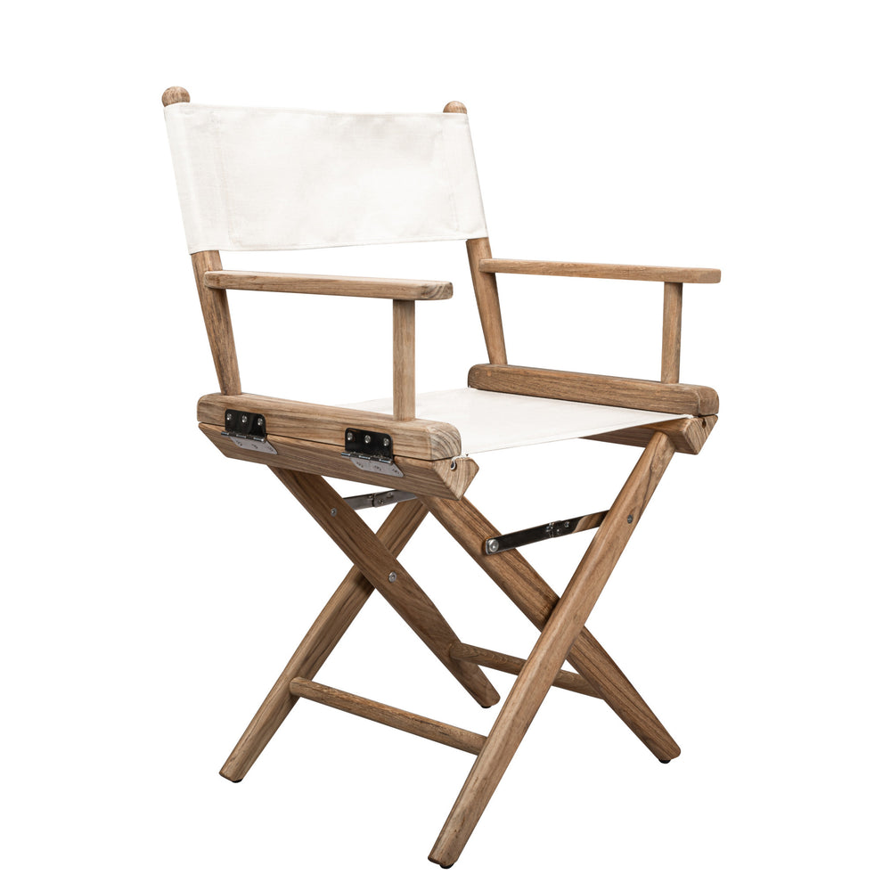 Homeroots 23" Brown And Ivory And Natural Wood Solid Wood Indoor Outdoor Director Chair  Teak 476344