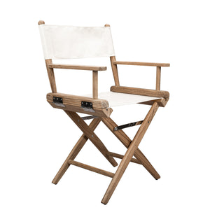 Homeroots 23" Brown And Ivory And Natural Wood Solid Wood Indoor Outdoor Director Chair  Teak 476344