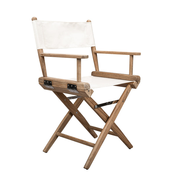 Homeroots 23" Brown And Ivory And Natural Wood Solid Wood Indoor Outdoor Director Chair  Teak 476344