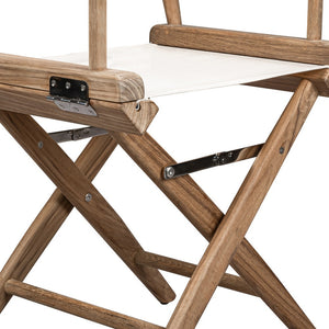 Homeroots 23" Brown And Ivory And Natural Wood Solid Wood Indoor Outdoor Director Chair  Teak 476344