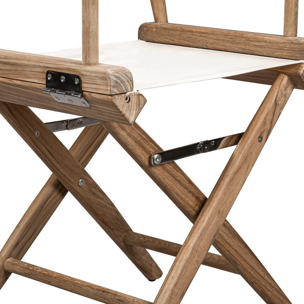 Homeroots 23" Brown And Ivory And Natural Wood Solid Wood Indoor Outdoor Director Chair  Teak 476344