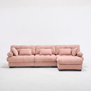 English Elm Modular Cloud Sectional Sofa Flannelette Deep Seat L Shape with Movable Ottoman Pink W2120S00036