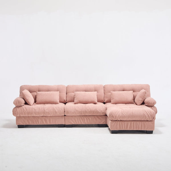 English Elm Modular Cloud Sectional Sofa Flannelette Deep Seat L Shape with Movable Ottoman Pink W2120S00036