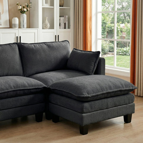 English Elm Modern Chenille Three Seat Sofa with Ottoman Usb Charging Ports and Storage Pockets Black W2519S00002