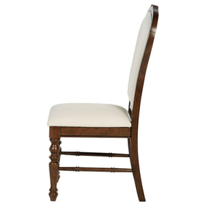 English Elm 2pc Farmhouse Ladderback Dining Chairs with Padded Latte Upholstery, Asian Hardwood Frame, Wire-Brushed Texture Brown,Ivory 43.11 L x 22.83 W x 14.37 H B011P298385