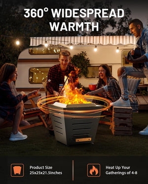 English Elm 25 Smokeless Fire Pit 25" Stainless Steel Wood Burning Portable Patio Fireplace with Ash Tray Handles Black W944P272834