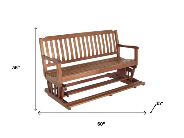 HomeRoots 60" Brown Solid Teak Outdoor Glider Bench - Durable, Stylish, and Comfort for Patios & Gardens! 476413