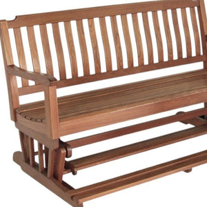 HomeRoots 60" Brown Solid Teak Outdoor Glider Bench - Durable, Stylish, and Comfort for Patios & Gardens! 476413