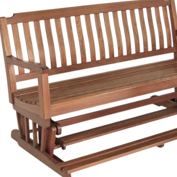 HomeRoots 60" Brown Solid Teak Outdoor Glider Bench - Durable, Stylish, and Comfort for Patios & Gardens! 476413