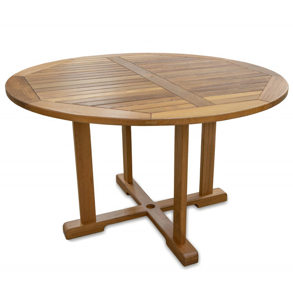 Homeroots 48" Brown Round Solid Teak Wood Dining Table   476414
