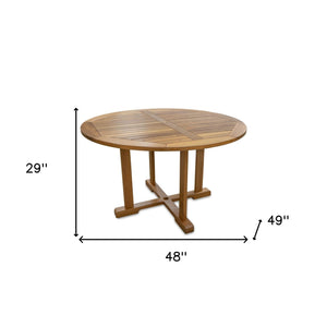 Homeroots 48" Brown Round Solid Teak Wood Dining Table   476414