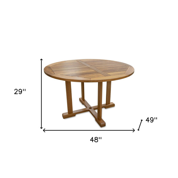 Homeroots 48" Brown Round Solid Teak Wood Dining Table   476414