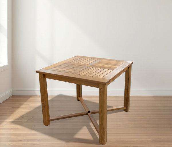 Homeroots 36" Brown Square Solid Wood Trestle Base Dining Table   476415