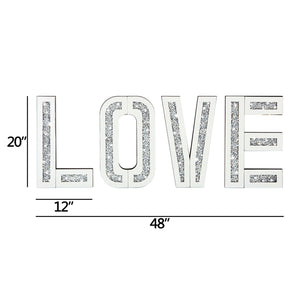 Homeroots Silver Mirrored Mosaic Crystal Bling Love Wall Decor  Manufactured Wood 476426