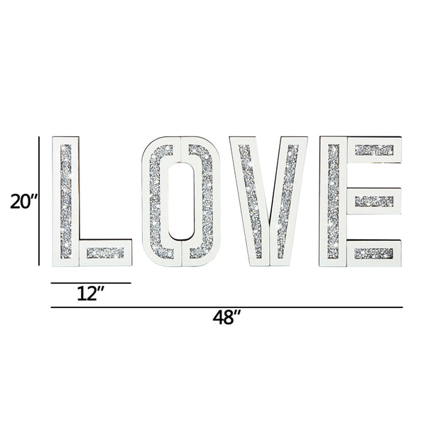 Homeroots Silver Mirrored Mosaic Crystal Bling Love Wall Decor  Manufactured Wood 476426