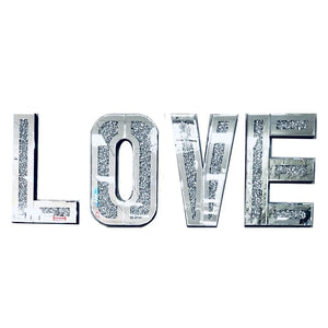 Homeroots Silver Mirrored Mosaic Crystal Bling Love Wall Decor  Manufactured Wood 476426