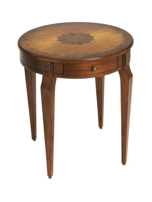 HomeRoots 24" Rustic Round End Table with Drawer - Medium Brown & Olive Ash, Perfect for Any Décor Style! 476427