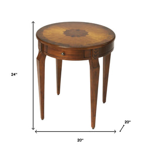 HomeRoots 24" Rustic Round End Table with Drawer - Medium Brown & Olive Ash, Perfect for Any Décor Style! 476427