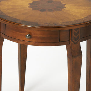 Homeroots 24" Medium Brown And Olive Ash Manufactured Wood Round End Table With Drawer   476427