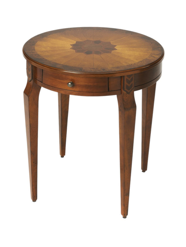 HomeRoots 24" Rustic Round End Table with Drawer - Medium Brown & Olive Ash, Perfect for Any Décor Style! 476427