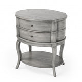 Homeroots 26" Gray Wood Oval End Table With Two Drawers And Shelf   476431