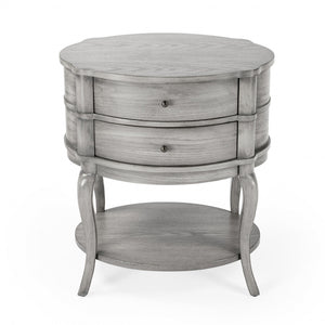 Homeroots 26" Gray Wood Oval End Table With Two Drawers And Shelf   476431