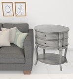 Homeroots 26" Gray Wood Oval End Table With Two Drawers And Shelf   476431