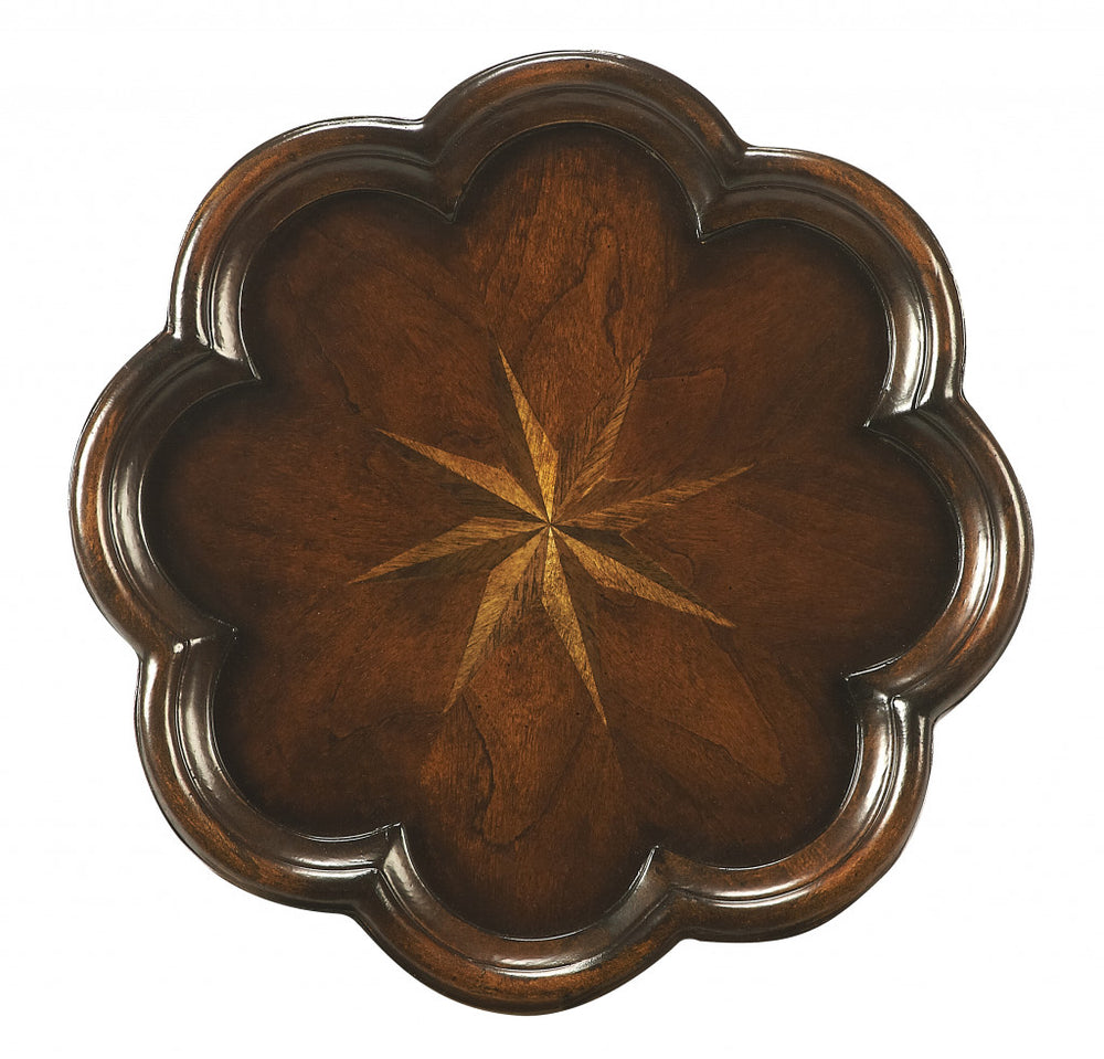 Homeroots 20" Dark Brown And Cherry Wood Floral Top End Table   476433