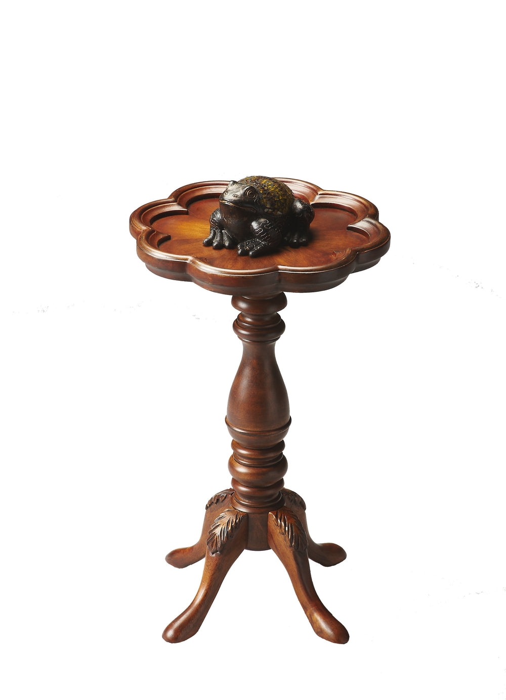 Homeroots 20" Medium Brown And Olive Ash Wood Floral Top End Table   476434