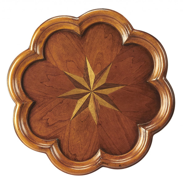 Homeroots 20" Medium Brown And Olive Ash Wood Floral Top End Table   476434