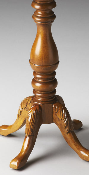 Homeroots 20" Medium Brown And Olive Ash Wood Floral Top End Table   476434