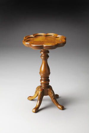 Homeroots 20" Medium Brown And Olive Ash Wood Floral Top End Table   476434