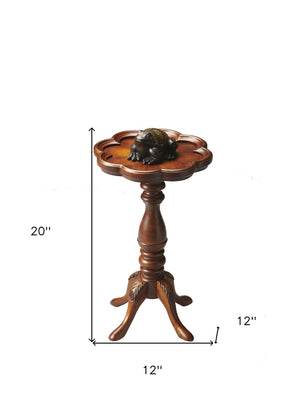 Homeroots 20" Medium Brown And Olive Ash Wood Floral Top End Table   476434